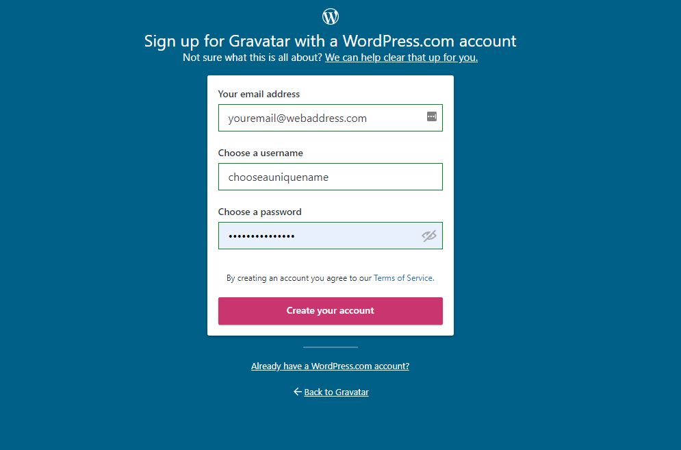 Create a Gravatar account