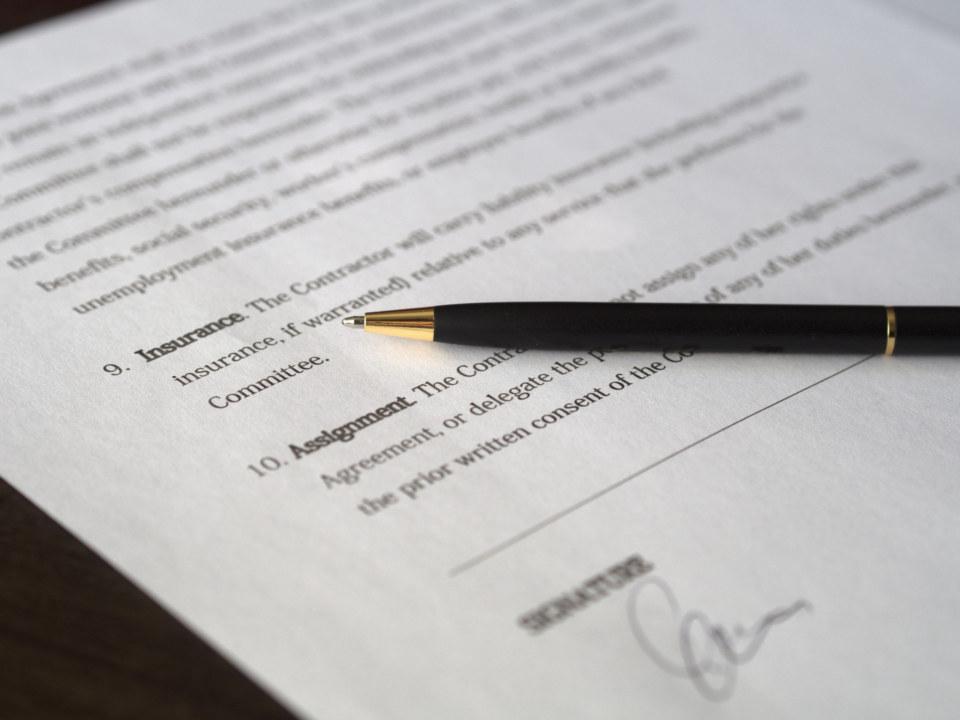 Contract on table