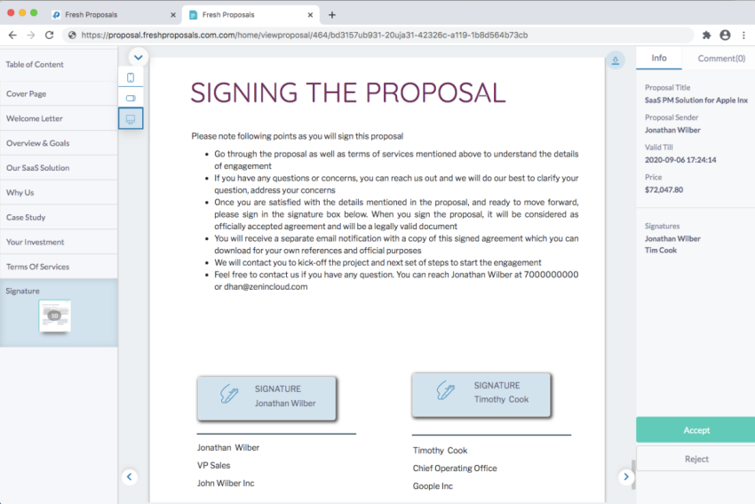 Fresh Proposals e-signatures