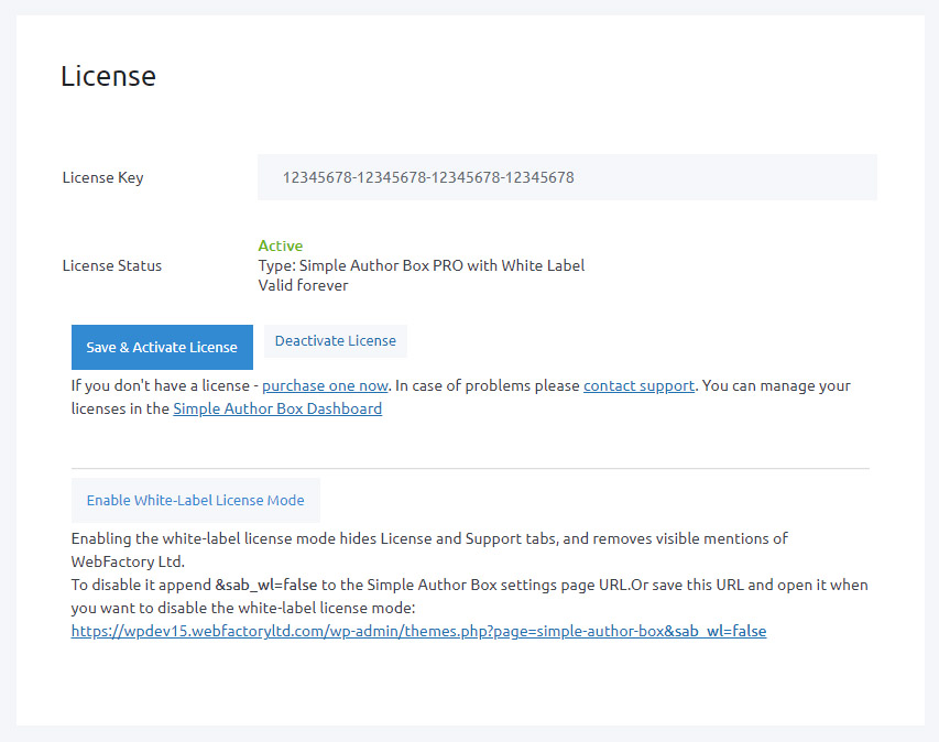 WP Author Box license settings