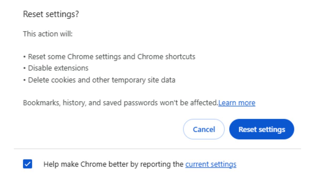 6. Reset Chrome Settings