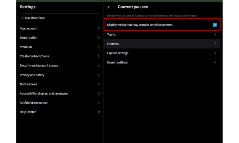 Toggle on Display media that may contain sensitive content 