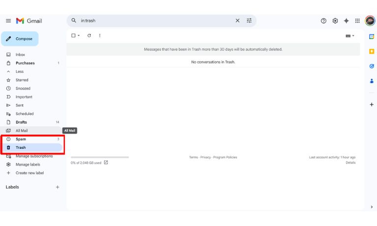 Check Trash and Spam Folders