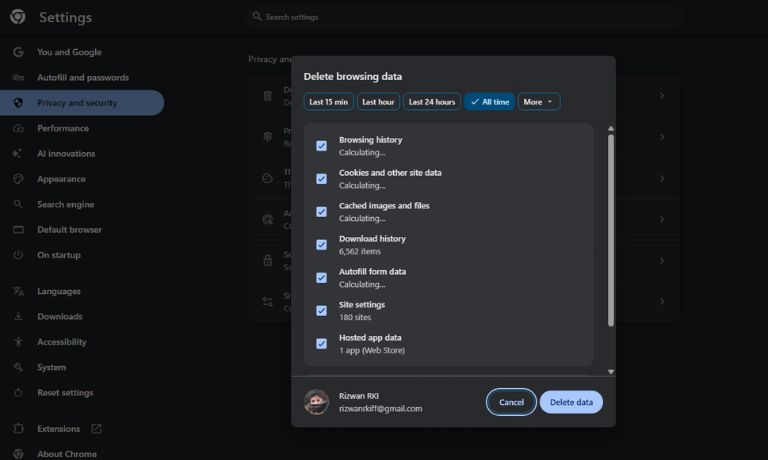 Clear Browser Cookies and Cache